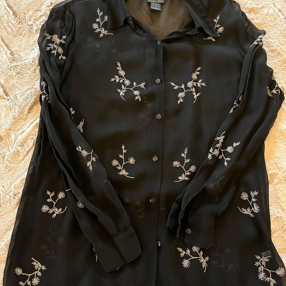 NY & Co Y2K Black Witchy Sheer Button Up Blouse Fairy Grunge Gothic Whimsigoth - Picture 7 of 9